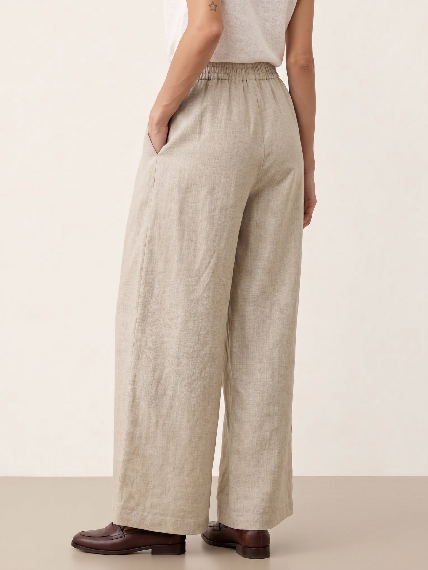 100% Linen Wide Leg Pleated Waist Pants – Louisa