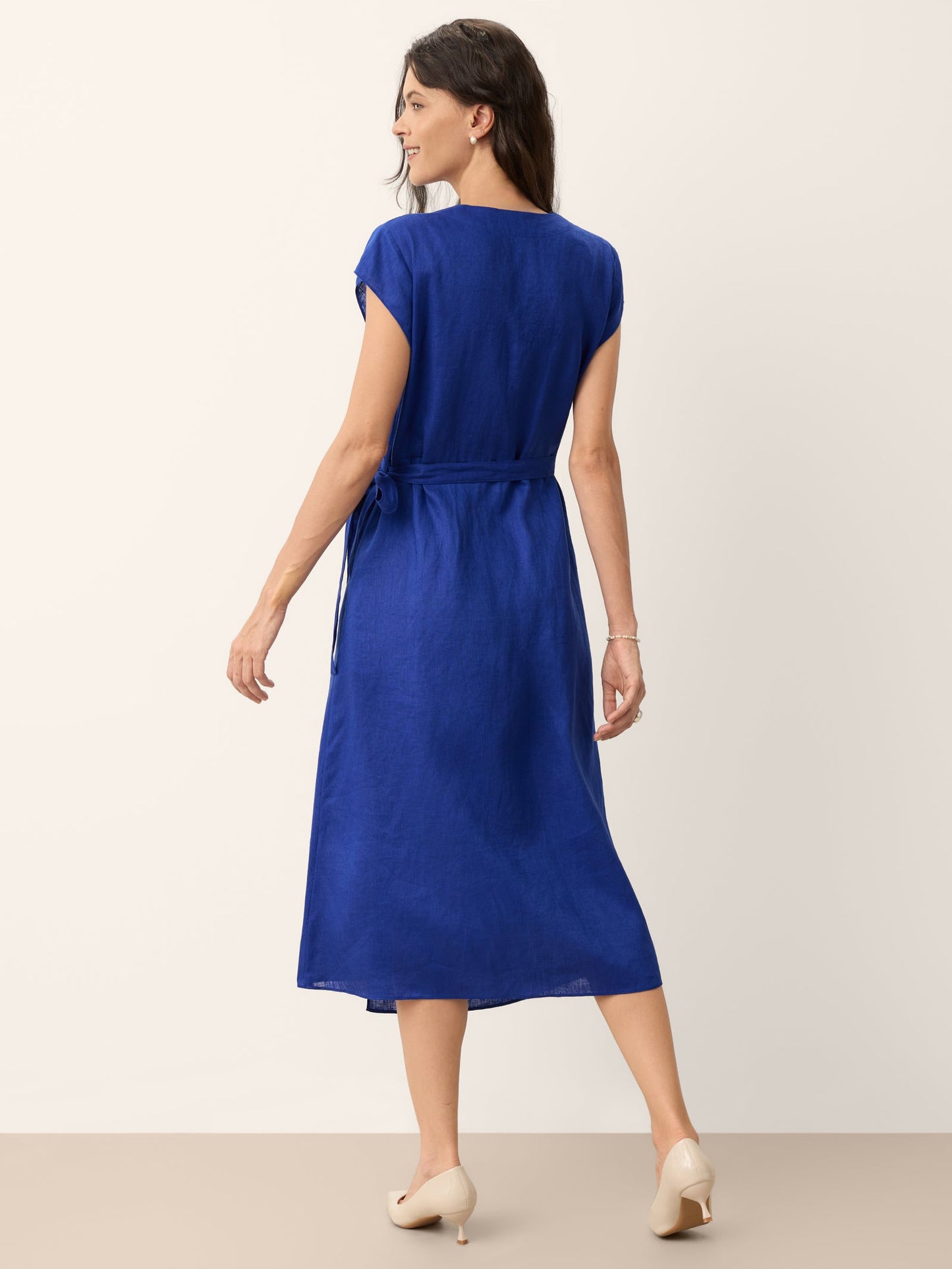 100% Linen Wrap Tie Waist A-Line Midi Dress – Kerstin