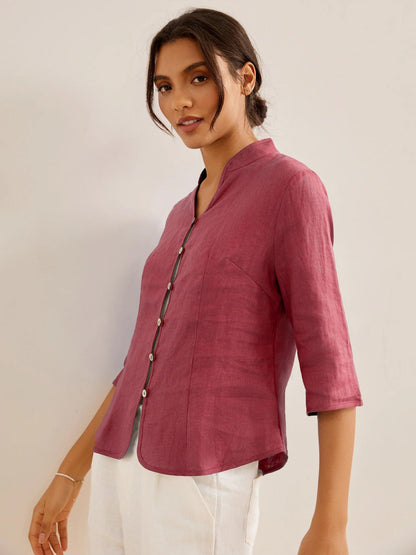 100% Linen Mandarin Collar Button Jacket – Amelia