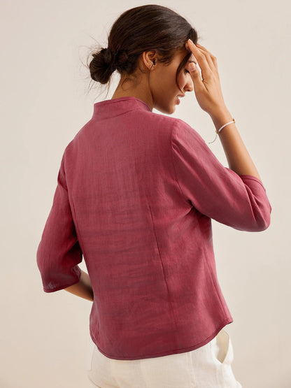 100% Linen Mandarin Collar Button Jacket – Amelia