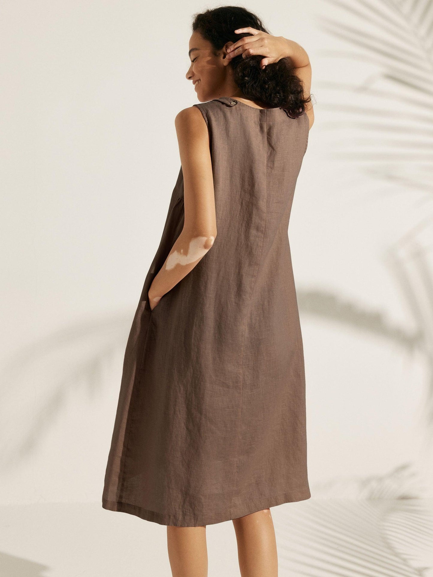 100% Linen Sleeveless Asymmetrical Hem Midi Dress – Sienna