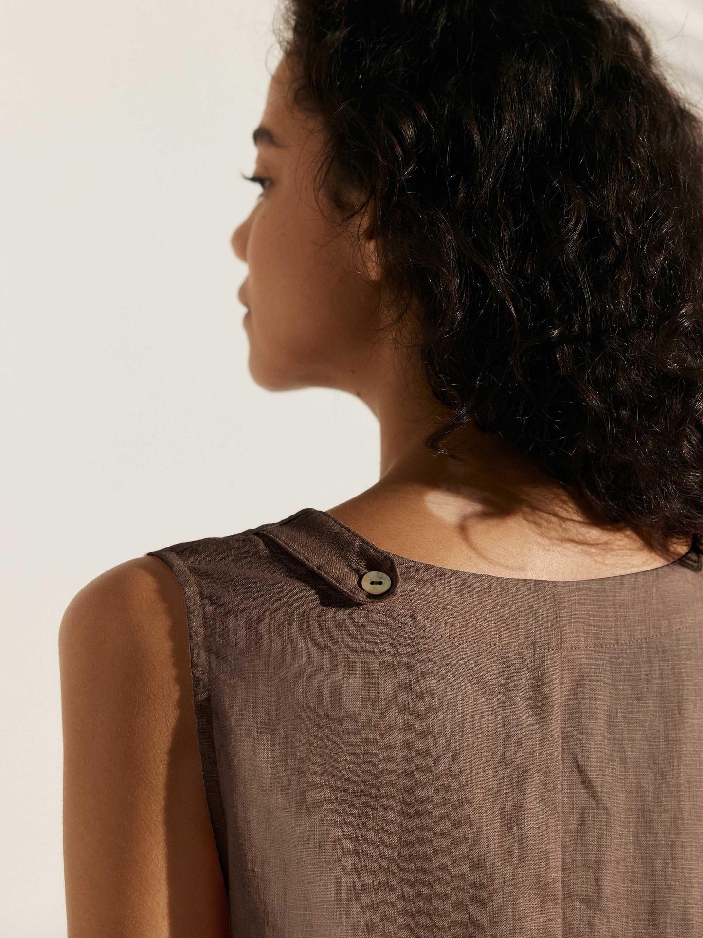 100% Linen Sleeveless Asymmetrical Hem Midi Dress – Sienna
