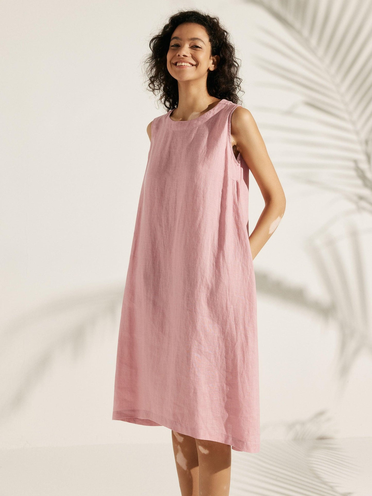 100% Linen Sleeveless Asymmetrical Hem Midi Dress – Sienna