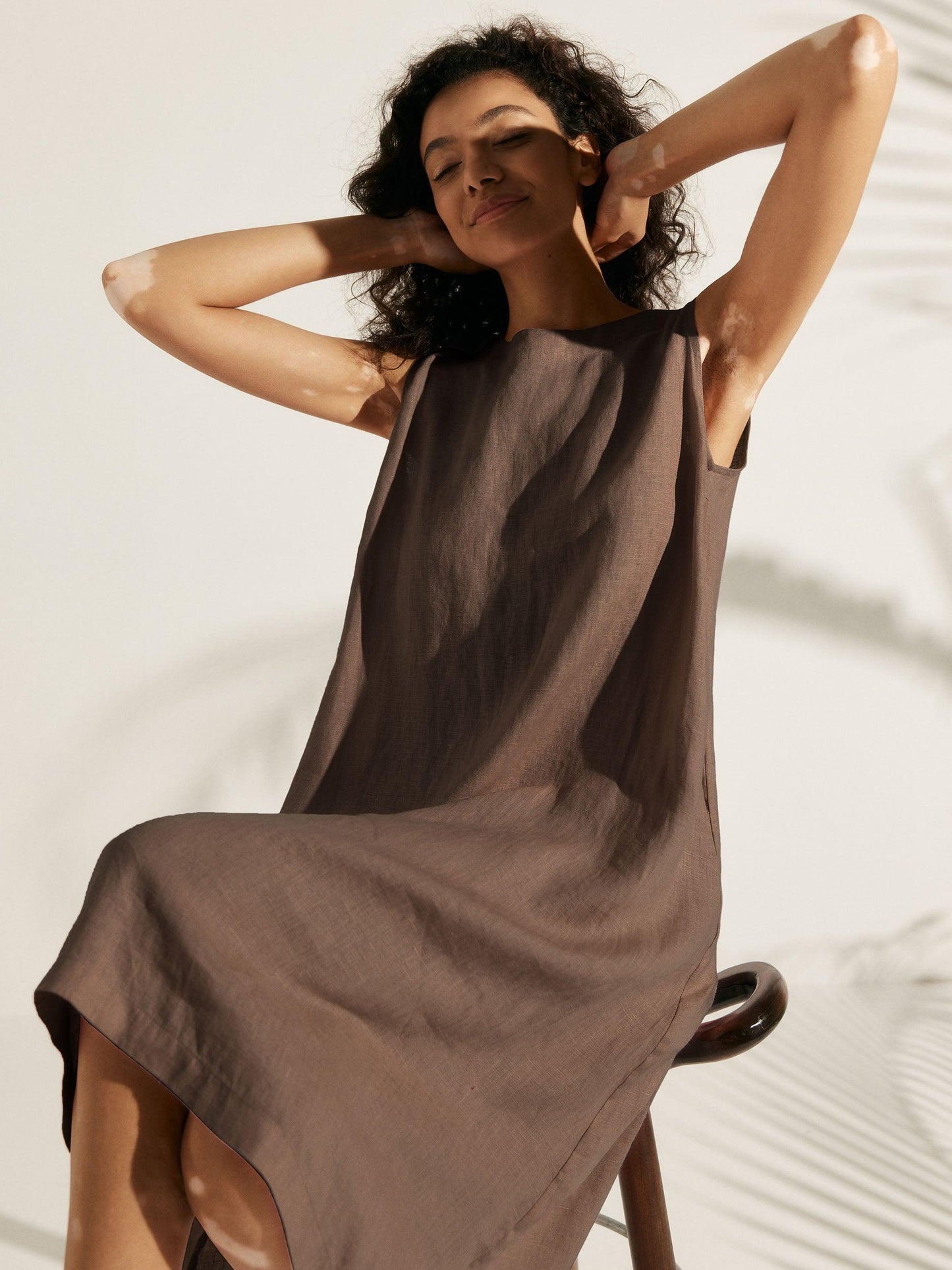 100% Linen Sleeveless Asymmetrical Hem Midi Dress – Sienna