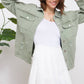 31431J - Washed Trim Detail Snap Up Twill Distressed Jacket