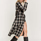 PLAID PRINT COLLAR LONG SHIRT DRESS PLUS