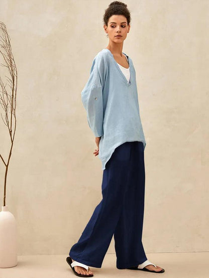 100% Linen Straight Leg Drawstring Pants – Lyon