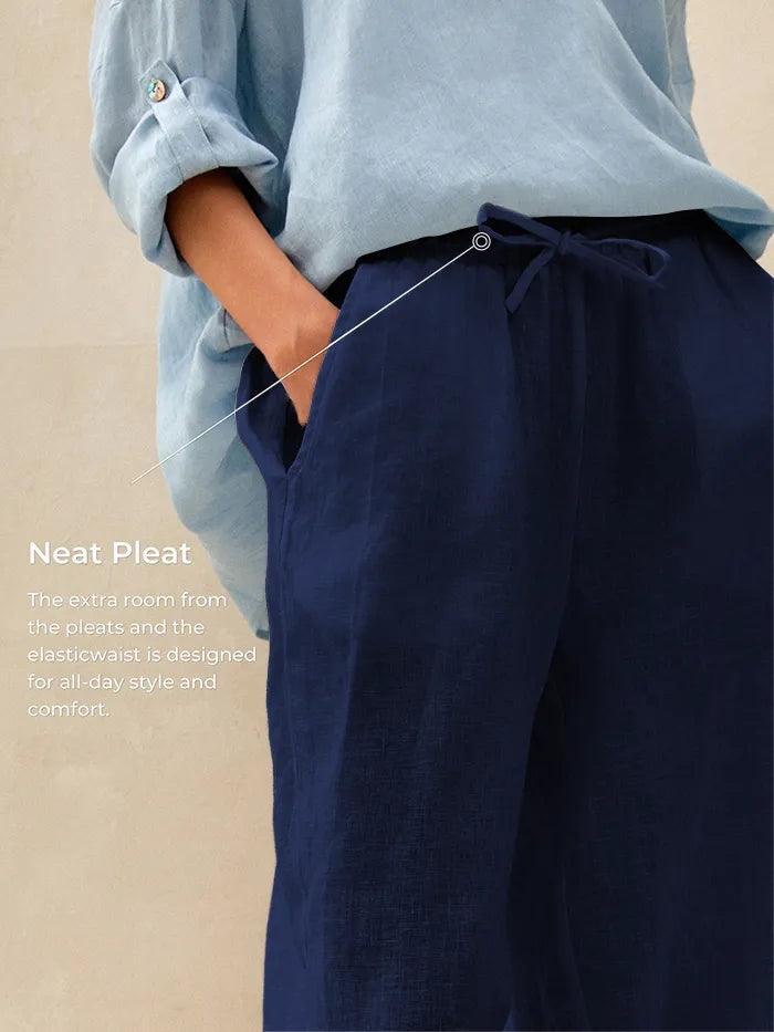 100% Linen Straight Leg Drawstring Pants – Lyon