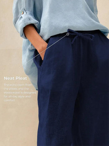100% Linen Straight Leg Drawstring Pants – Lyon