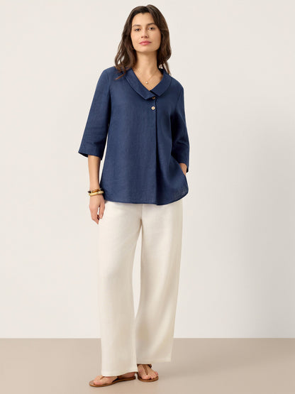 100% Linen Asymmetric Collar Inverted Pleat Top – Ottilie