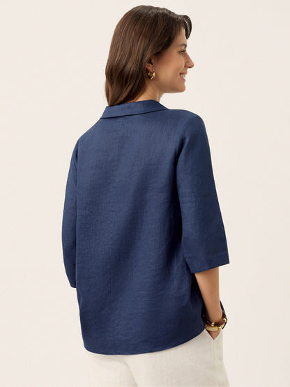 100% Linen Asymmetric Collar Inverted Pleat Top – Ottilie