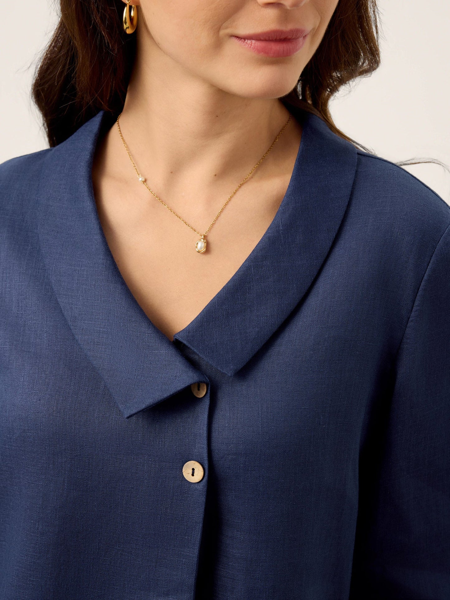100% Linen Asymmetric Collar Inverted Pleat Top – Ottilie