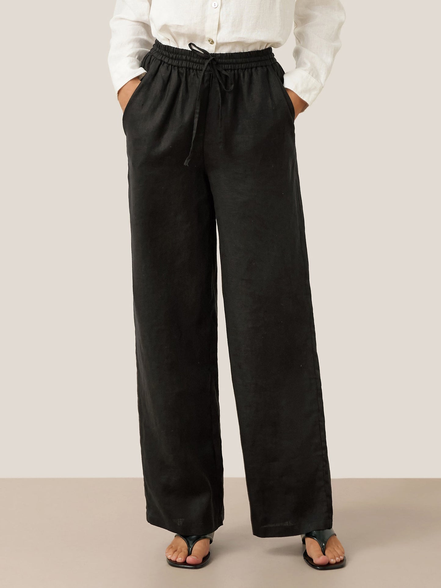 100% Linen Straight Leg Drawstring Pants – Lyon