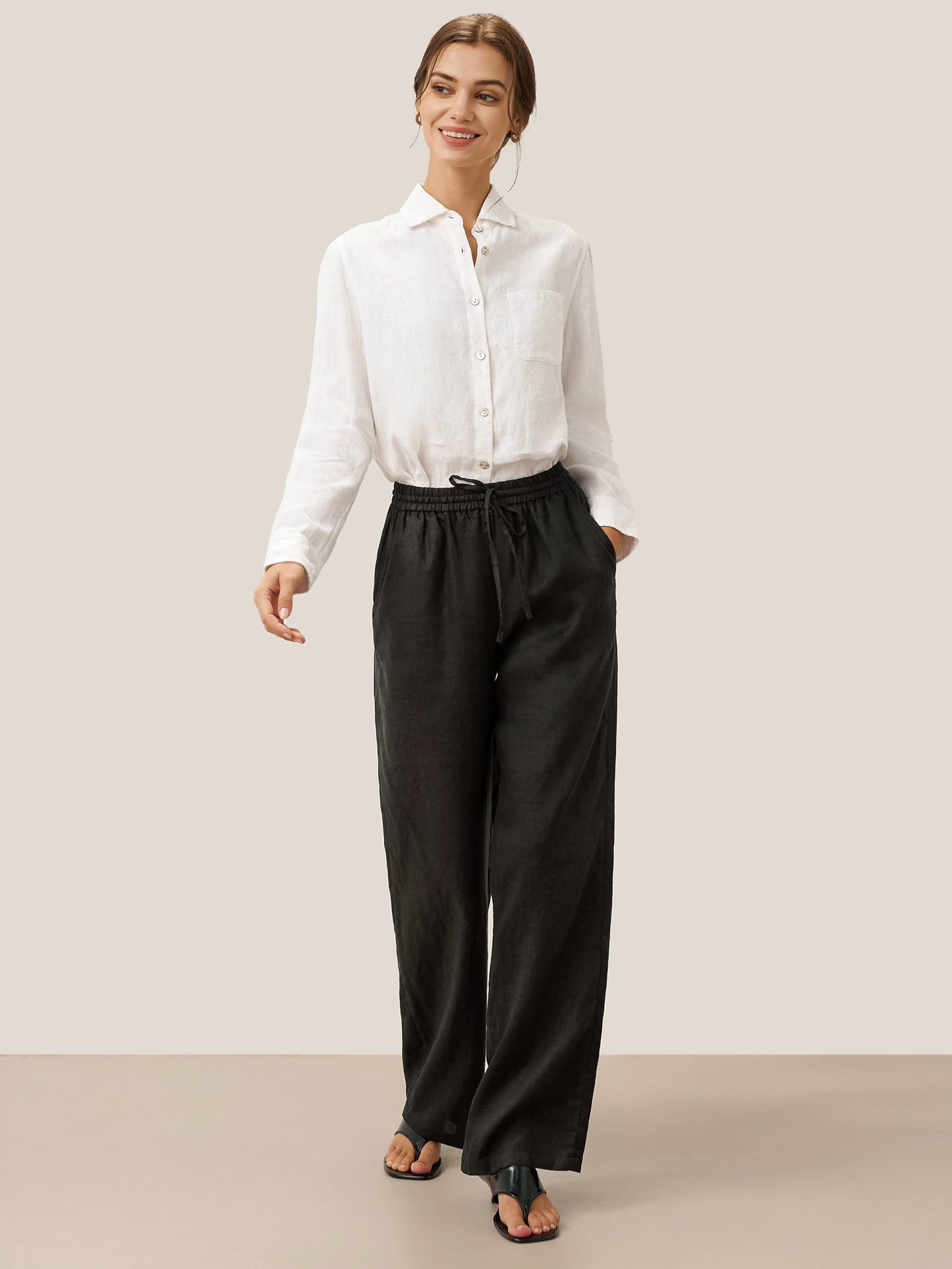 100% Linen Straight Leg Drawstring Pants – Lyon