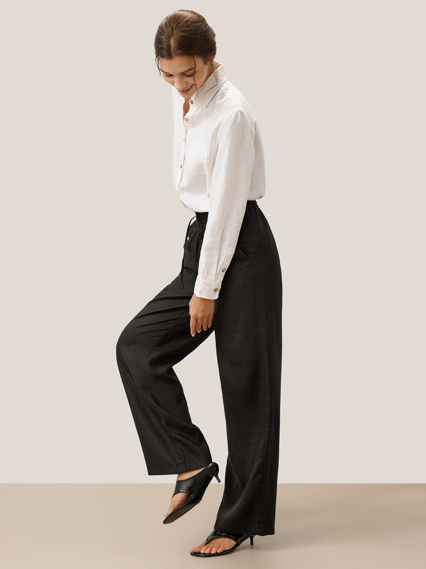 100% Linen Straight Leg Drawstring Pants – Lyon