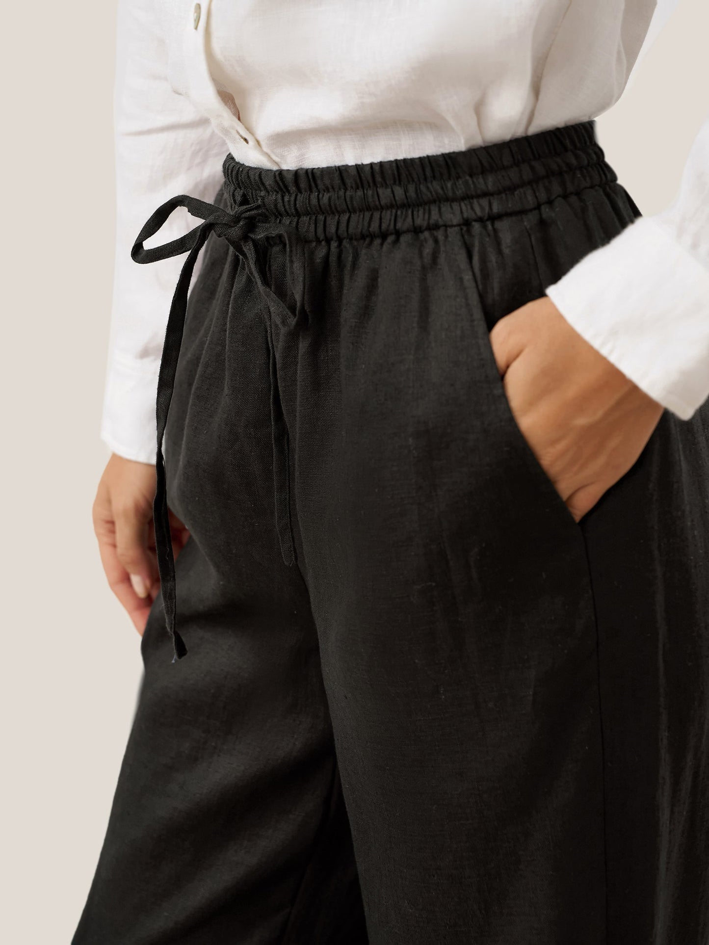 100% Linen Straight Leg Drawstring Pants – Lyon