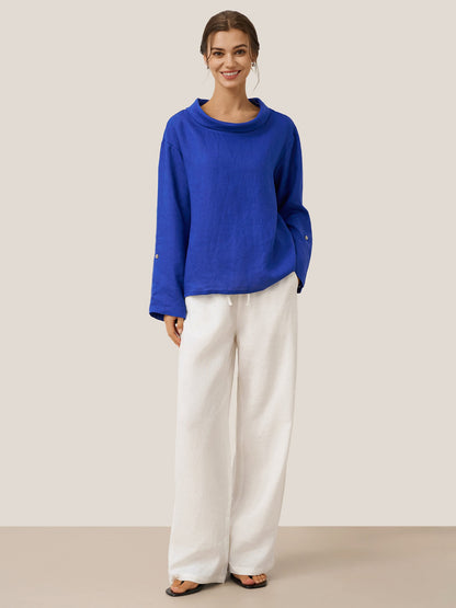 100% Linen Straight Leg Drawstring Pants – Lyon