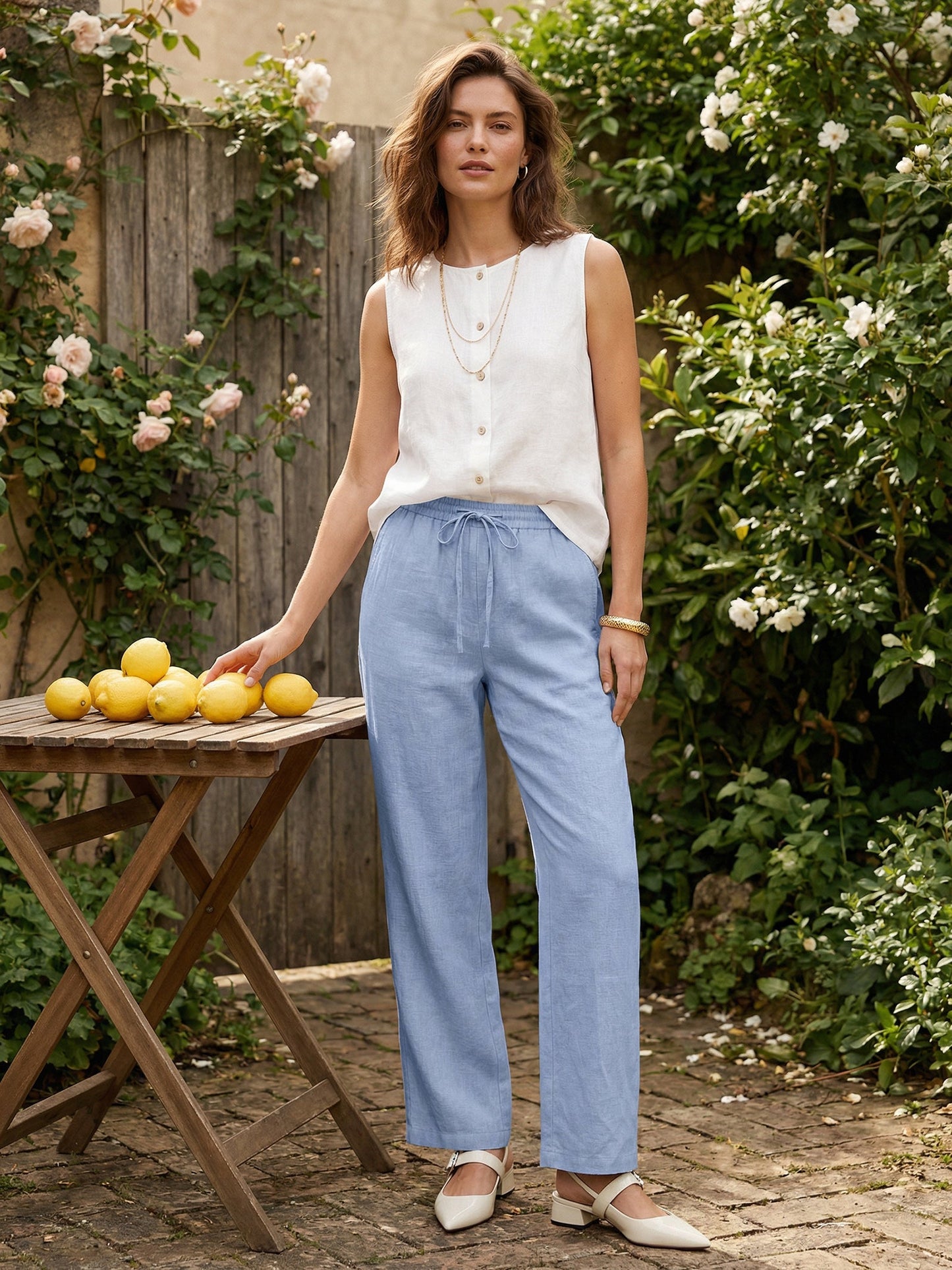 100% Linen Straight Leg Drawstring Pants – Lyon