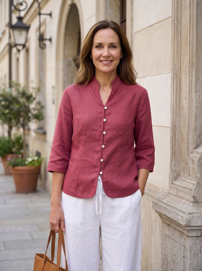 100% Linen Mandarin Collar Button Jacket – Amelia