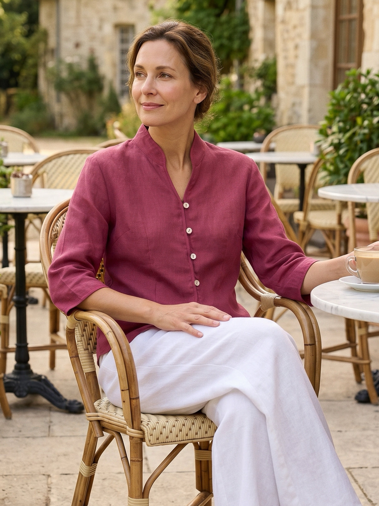 100% Linen Mandarin Collar Button Jacket – Amelia