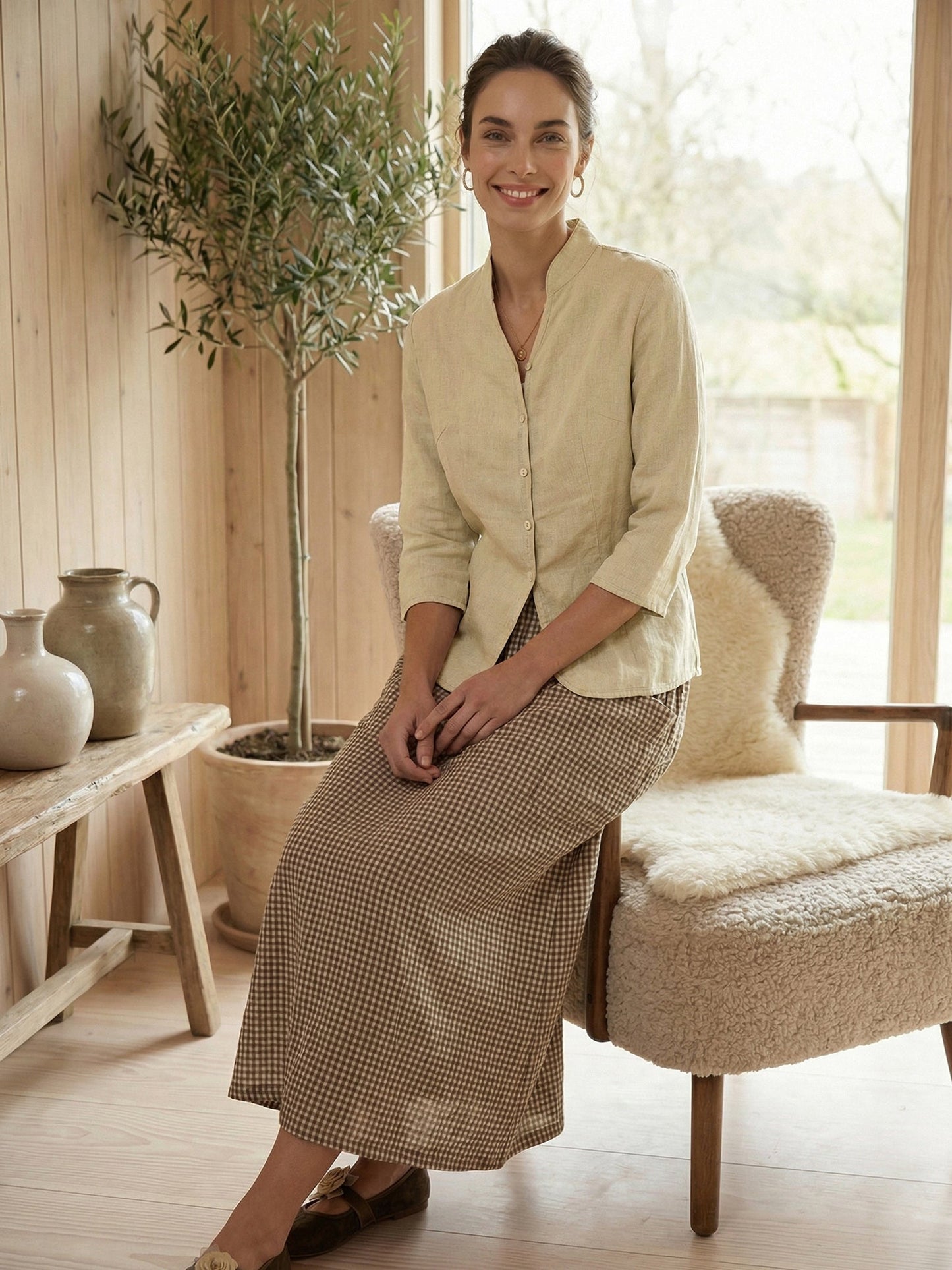 100% Linen Mandarin Collar Button Jacket – Amelia