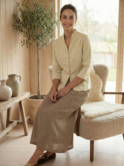 100% Linen Mandarin Collar Button Jacket – Amelia