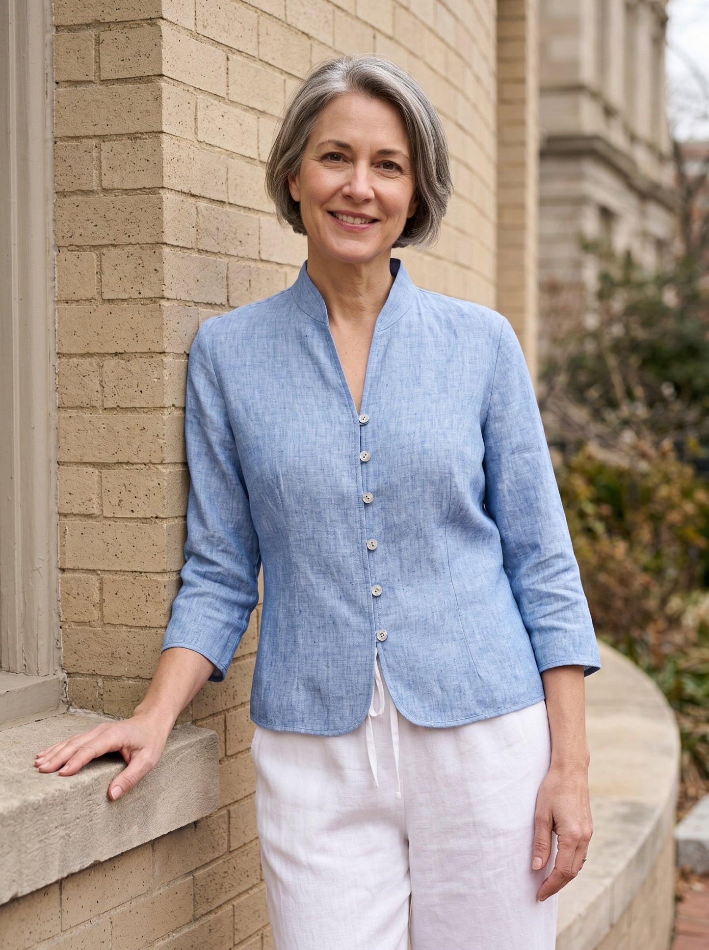 100% Linen Mandarin Collar Button Jacket – Amelia