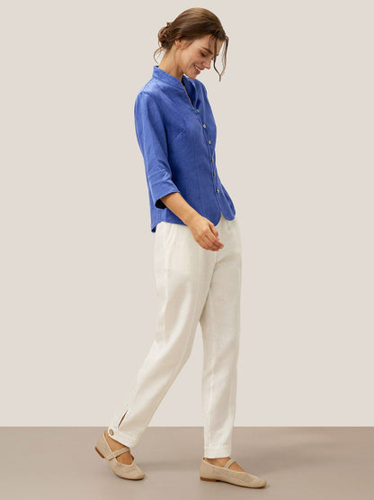 100% Linen Mandarin Collar Button Jacket – Amelia