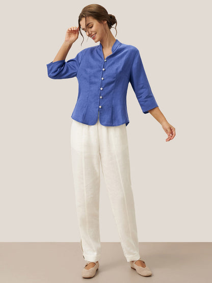 100% Linen Mandarin Collar Button Jacket – Amelia