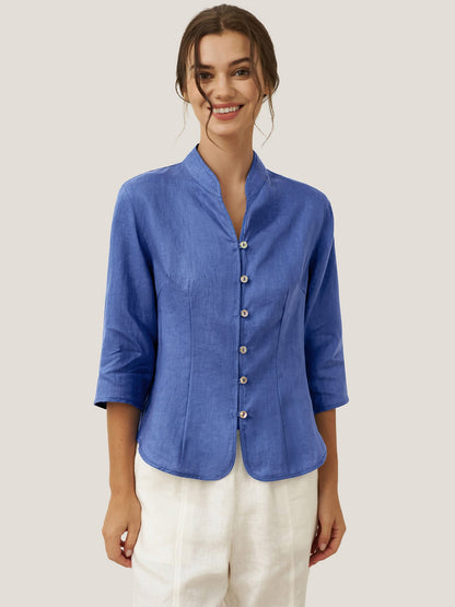 100% Linen Mandarin Collar Button Jacket – Amelia