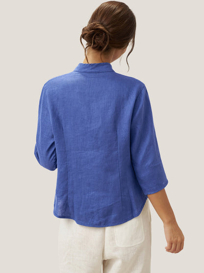 100% Linen Mandarin Collar Button Jacket – Amelia