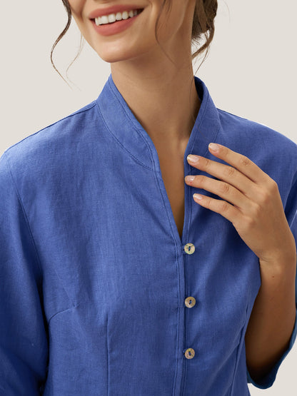 100% Linen Mandarin Collar Button Jacket – Amelia