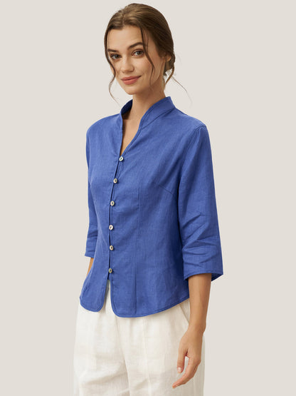 100% Linen Mandarin Collar Button Jacket – Amelia