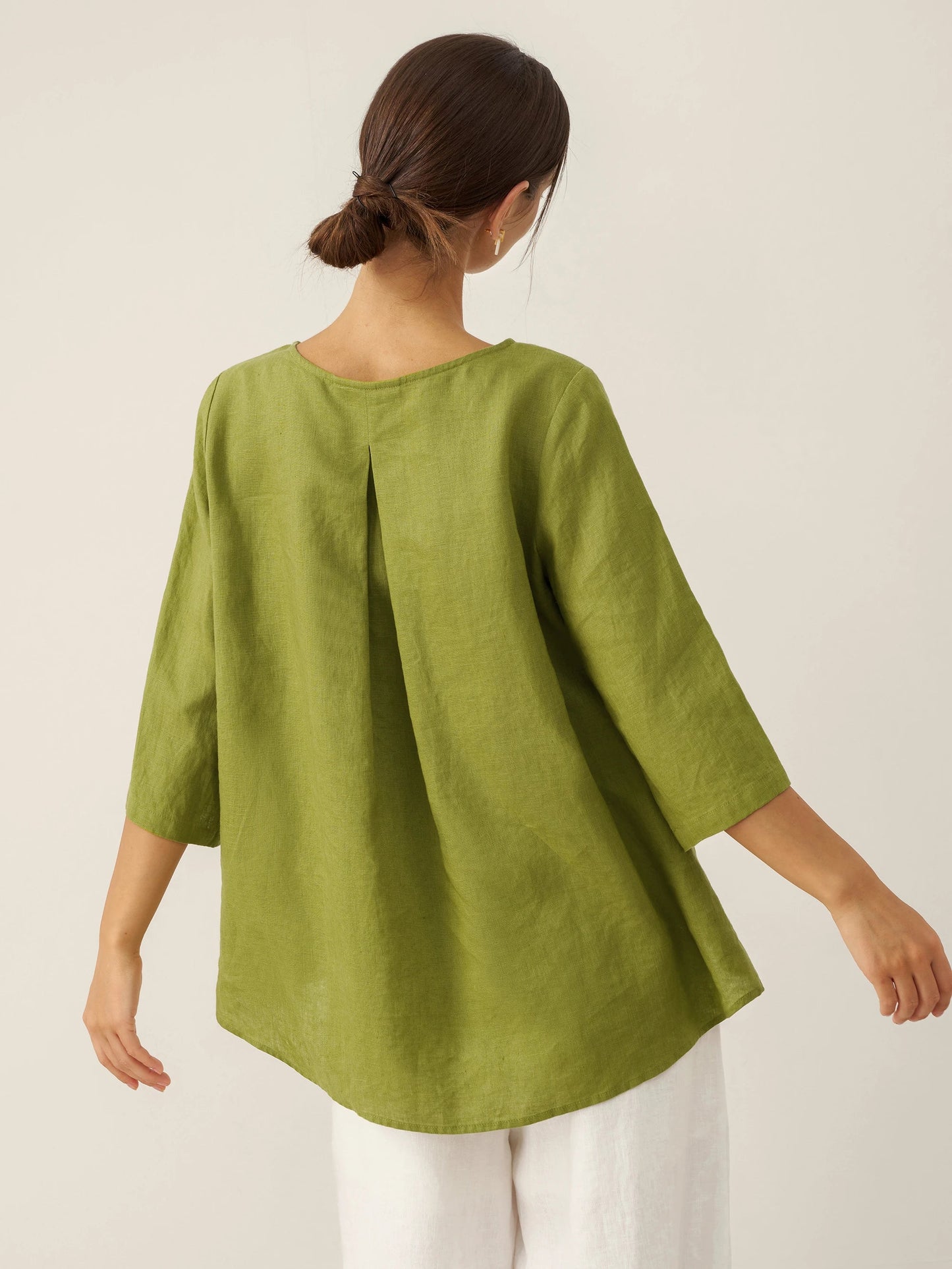 100% Linen Asymmetrical Hem Round Neck Top – Brianna