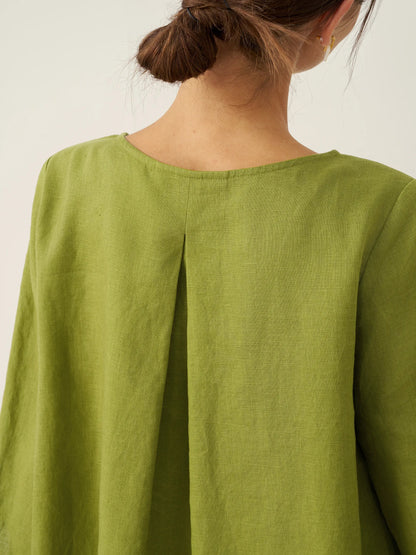 100% Linen Asymmetrical Hem Round Neck Top – Brianna