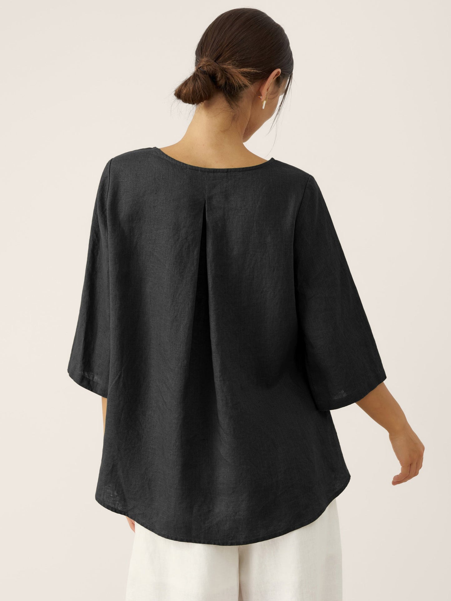 100% Linen Asymmetrical Hem Round Neck Top – Brianna