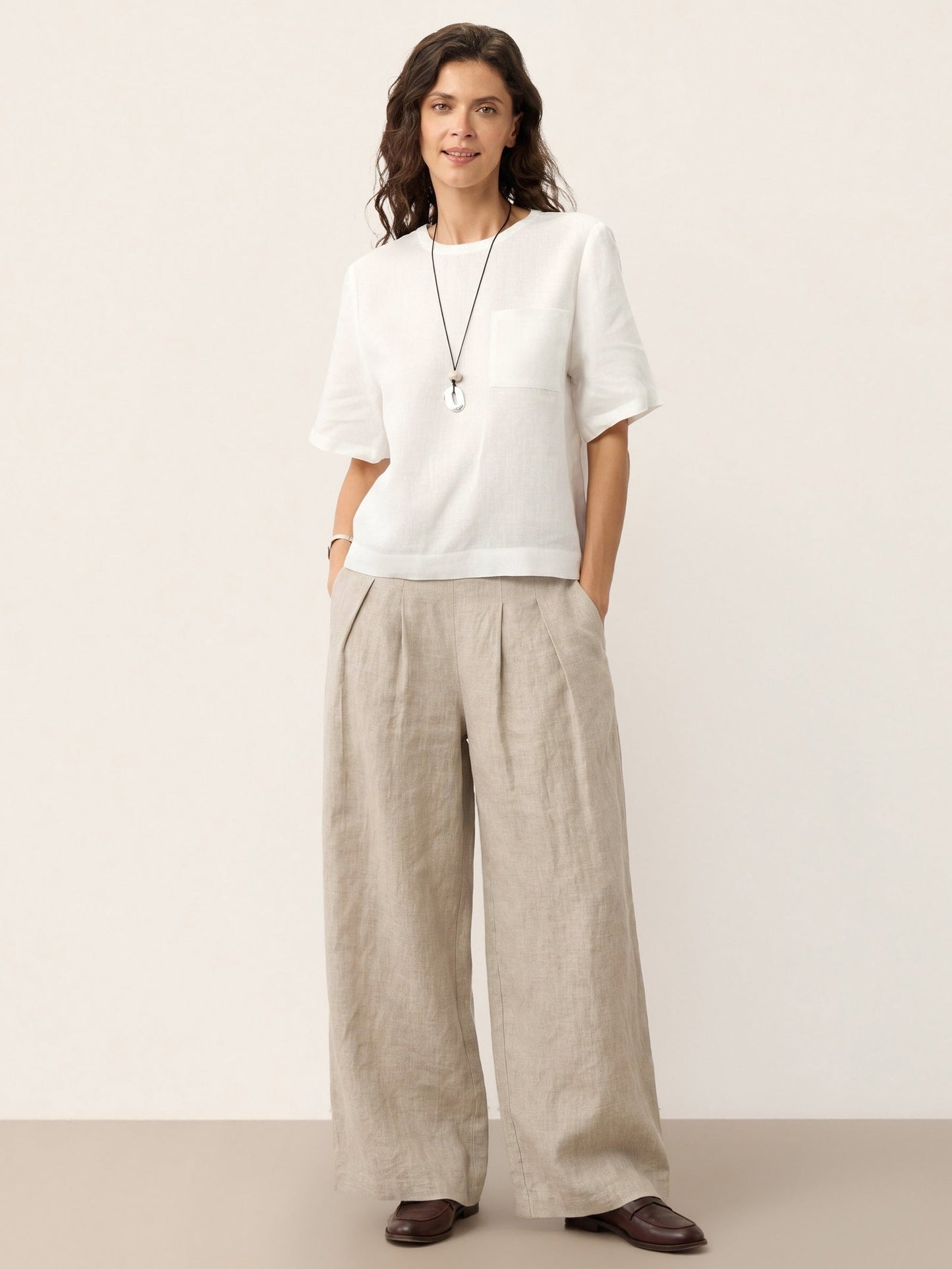 100% Linen Wide Leg Pleated Waist Pants – Louisa