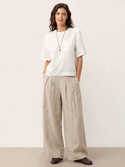 100% Linen Wide Leg Pleated Waist Pants – Louisa