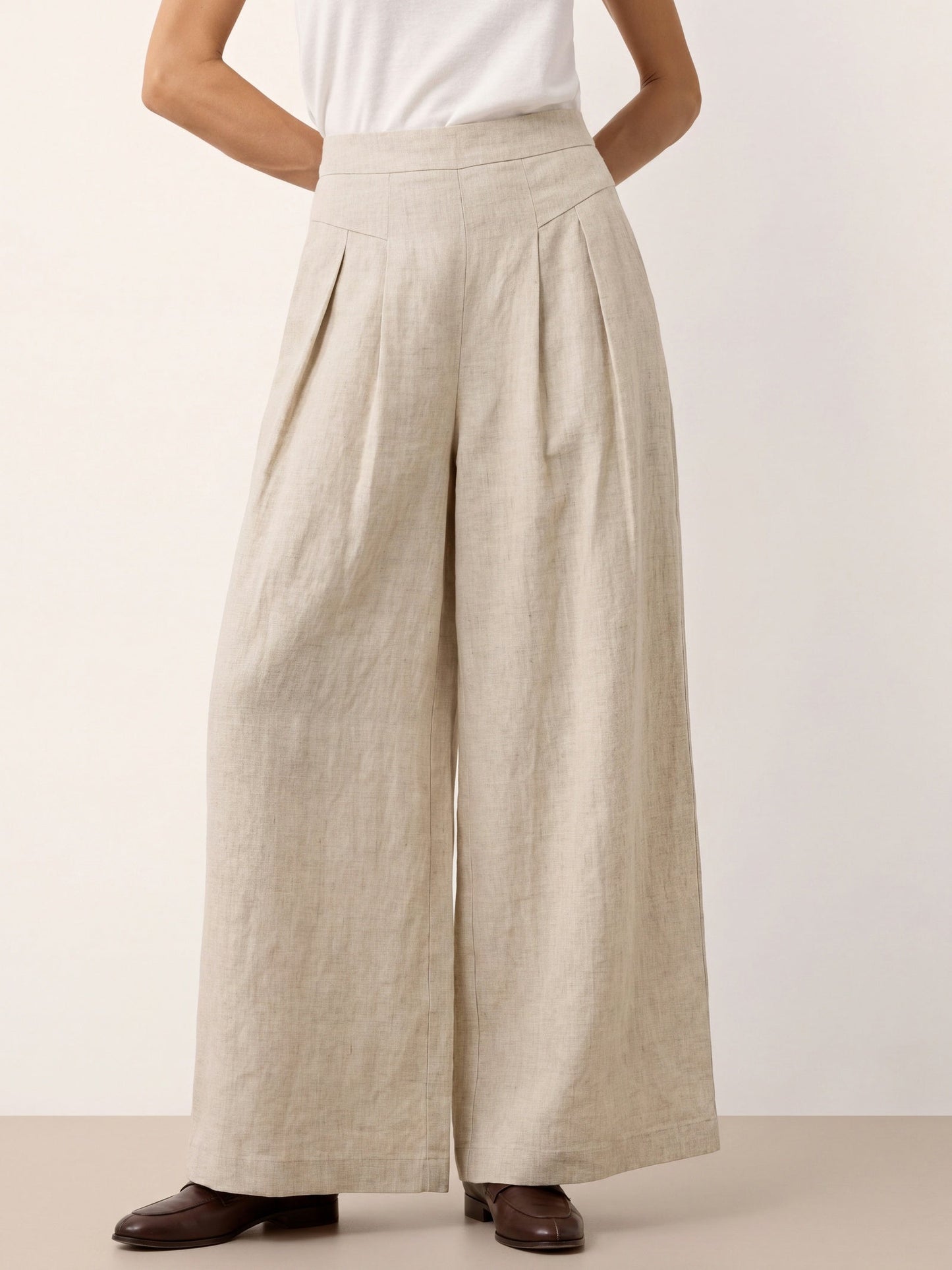 100% Linen Wide Leg Pleated Waist Pants – Louisa