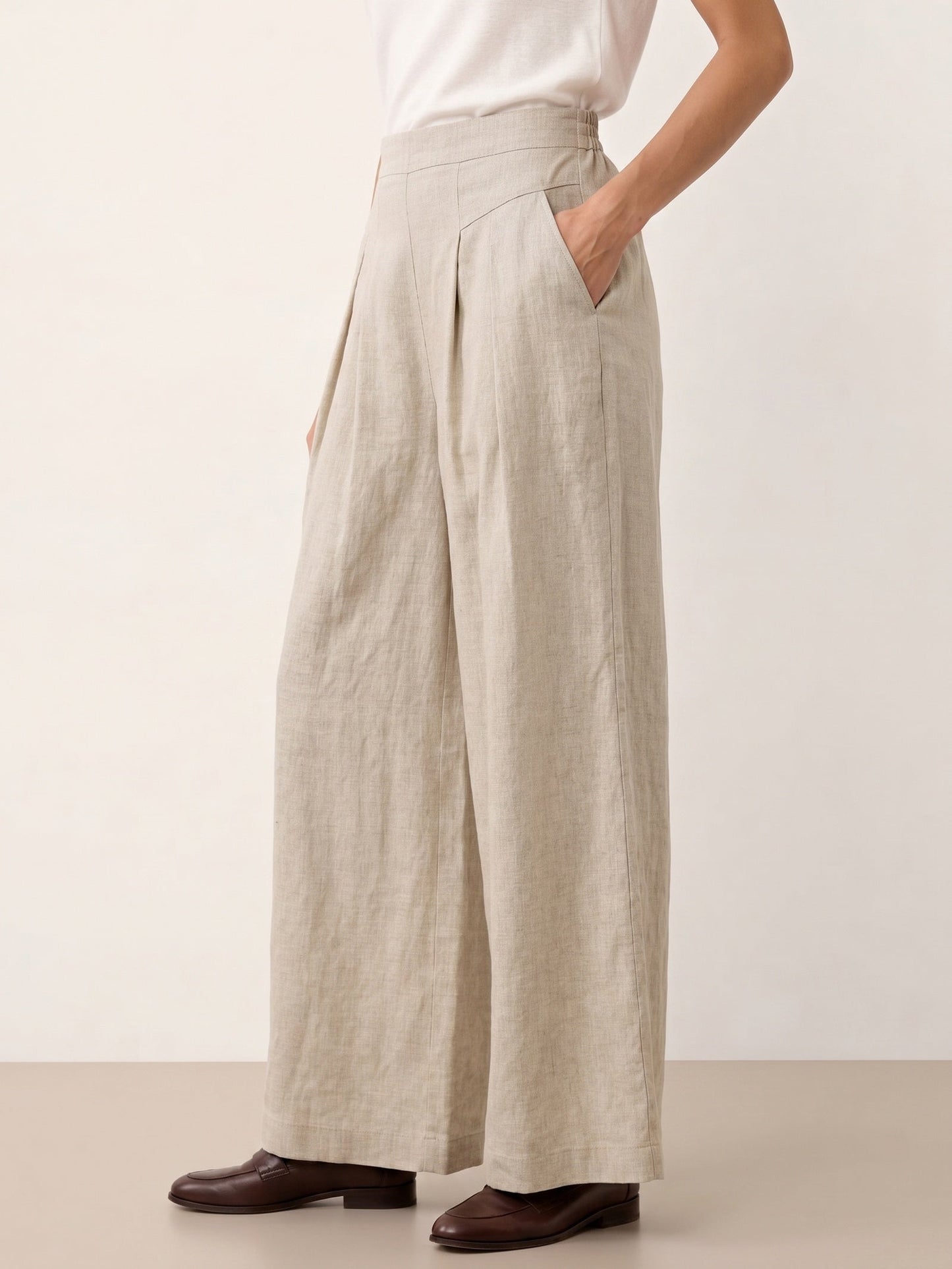 100% Linen Wide Leg Pleated Waist Pants – Louisa
