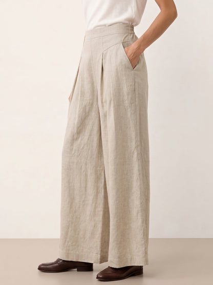 100% Linen Wide Leg Pleated Waist Pants – Louisa