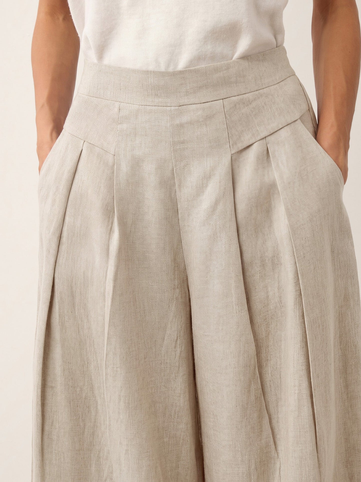 100% Linen Wide Leg Pleated Waist Pants – Louisa