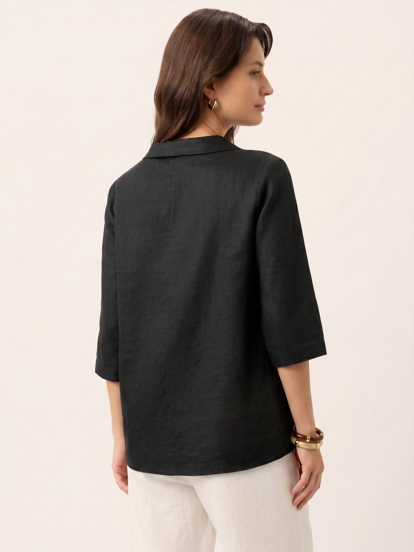 100% Linen Asymmetric Collar Inverted Pleat Top – Ottilie