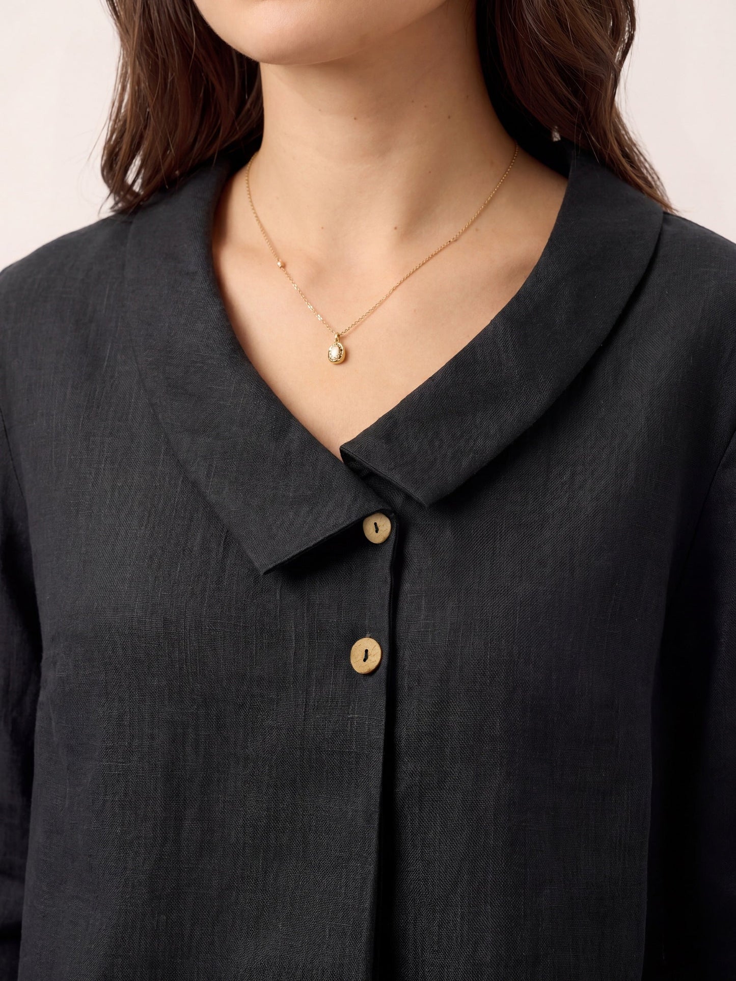 100% Linen Asymmetric Collar Inverted Pleat Top – Ottilie