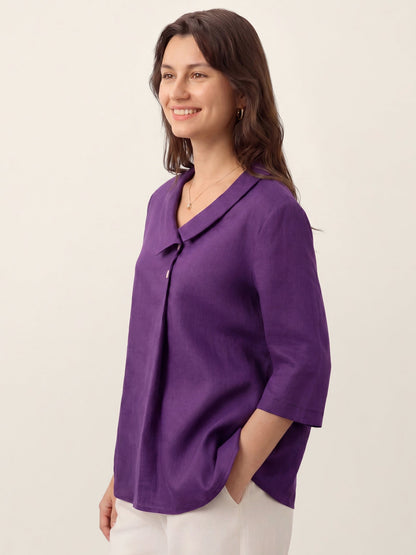 100% Linen Asymmetric Collar Inverted Pleat Top – Ottilie