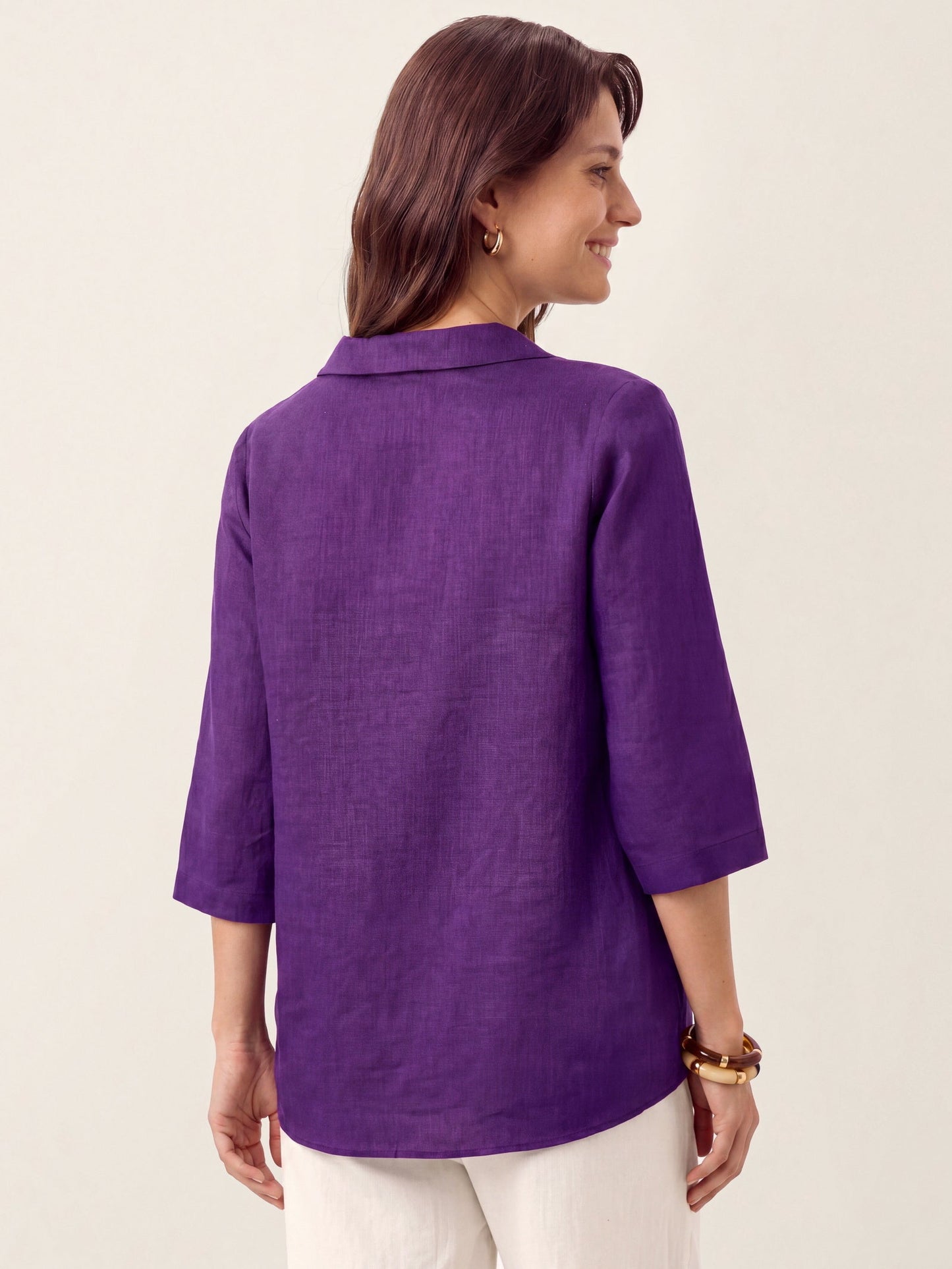 100% Linen Asymmetric Collar Inverted Pleat Top – Ottilie