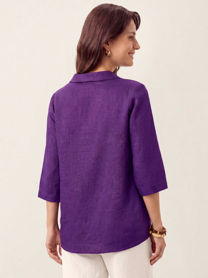 100% Linen Asymmetric Collar Inverted Pleat Top – Ottilie