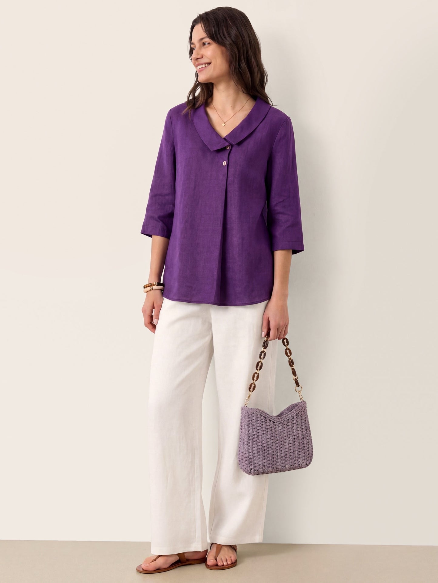 100% Linen Asymmetric Collar Inverted Pleat Top – Ottilie