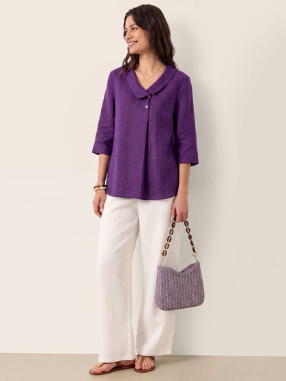 100% Linen Asymmetric Collar Inverted Pleat Top – Ottilie