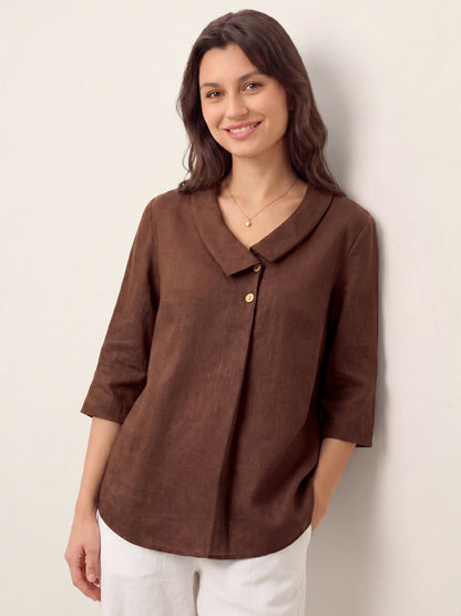 100% Linen Asymmetric Collar Inverted Pleat Top – Ottilie